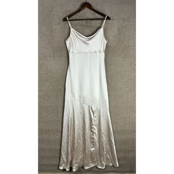 Lulu's Maxi Slip Dress Size Medium M Cream Satin Cowl Neck Wedding Bridesmaid - Picture 2 of 10